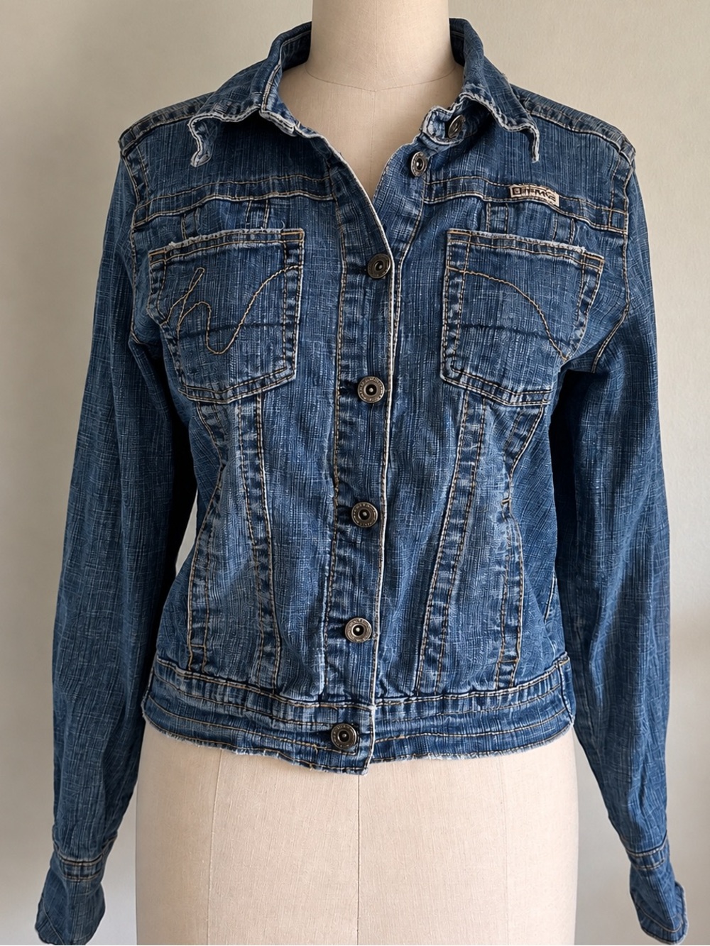 Y2K Fitted Distressed Denim Jean Jacket Blue